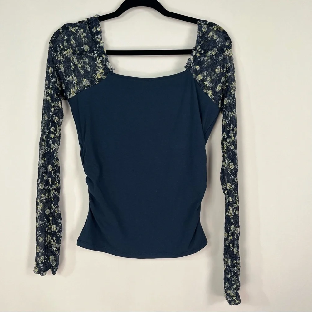 Free People Josie Long-Sleeve Top Indigo Blue Combo sz Medium